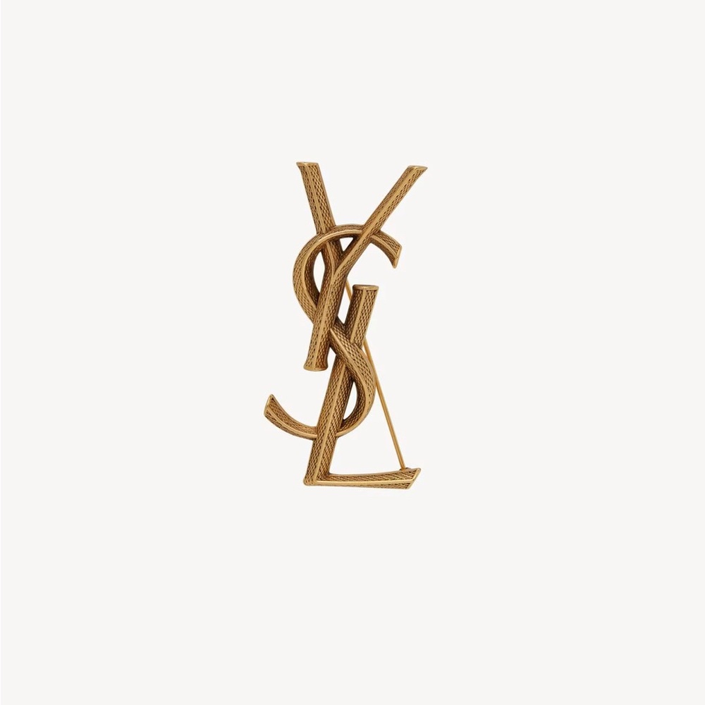 YSL Gold Logo Brooch
